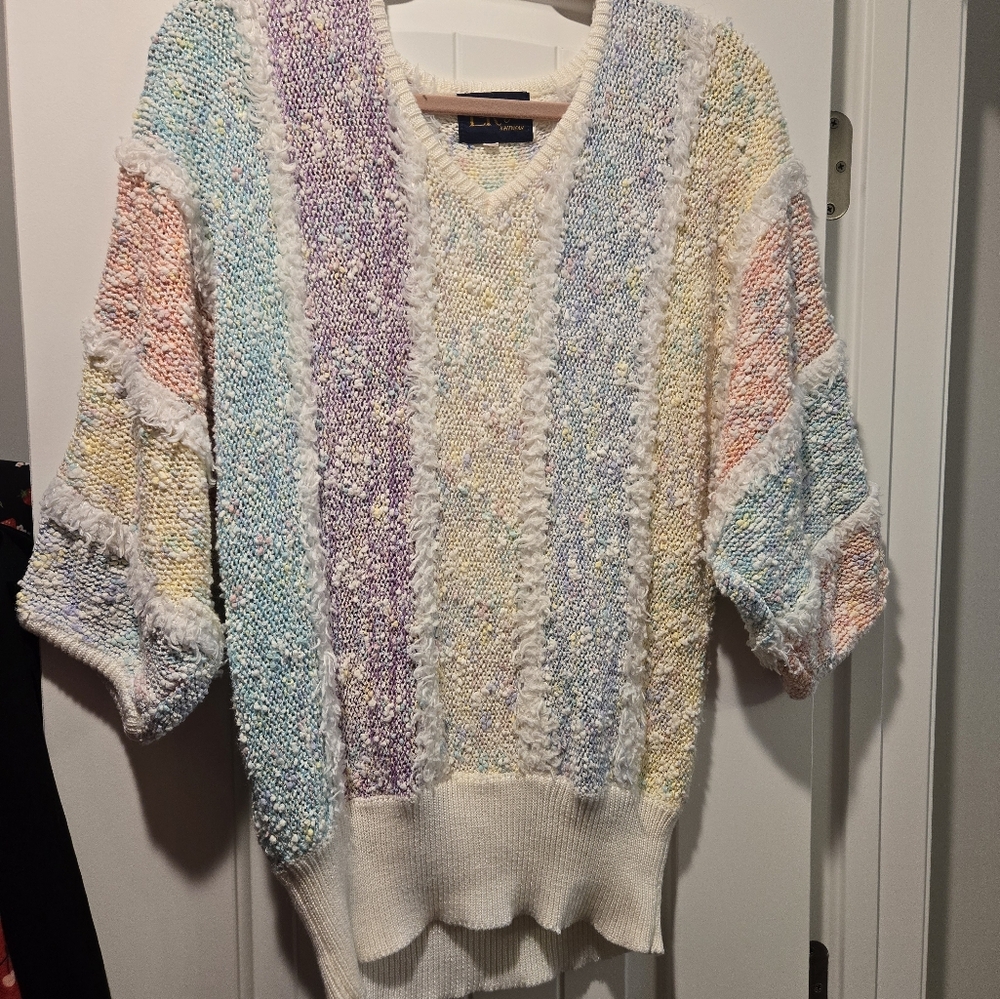 Vintage fuzzy 80s pastel sweater. LeRoy knitwear l Spring Ice Cream Color Cute L